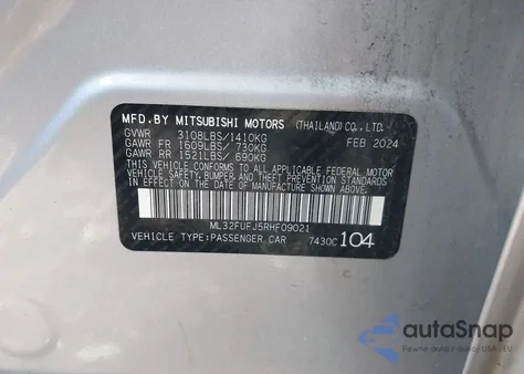 2024 Mitsubishi Mirage G4 Es from USA, damaged, VIN ML32FUFJ5RHF09021